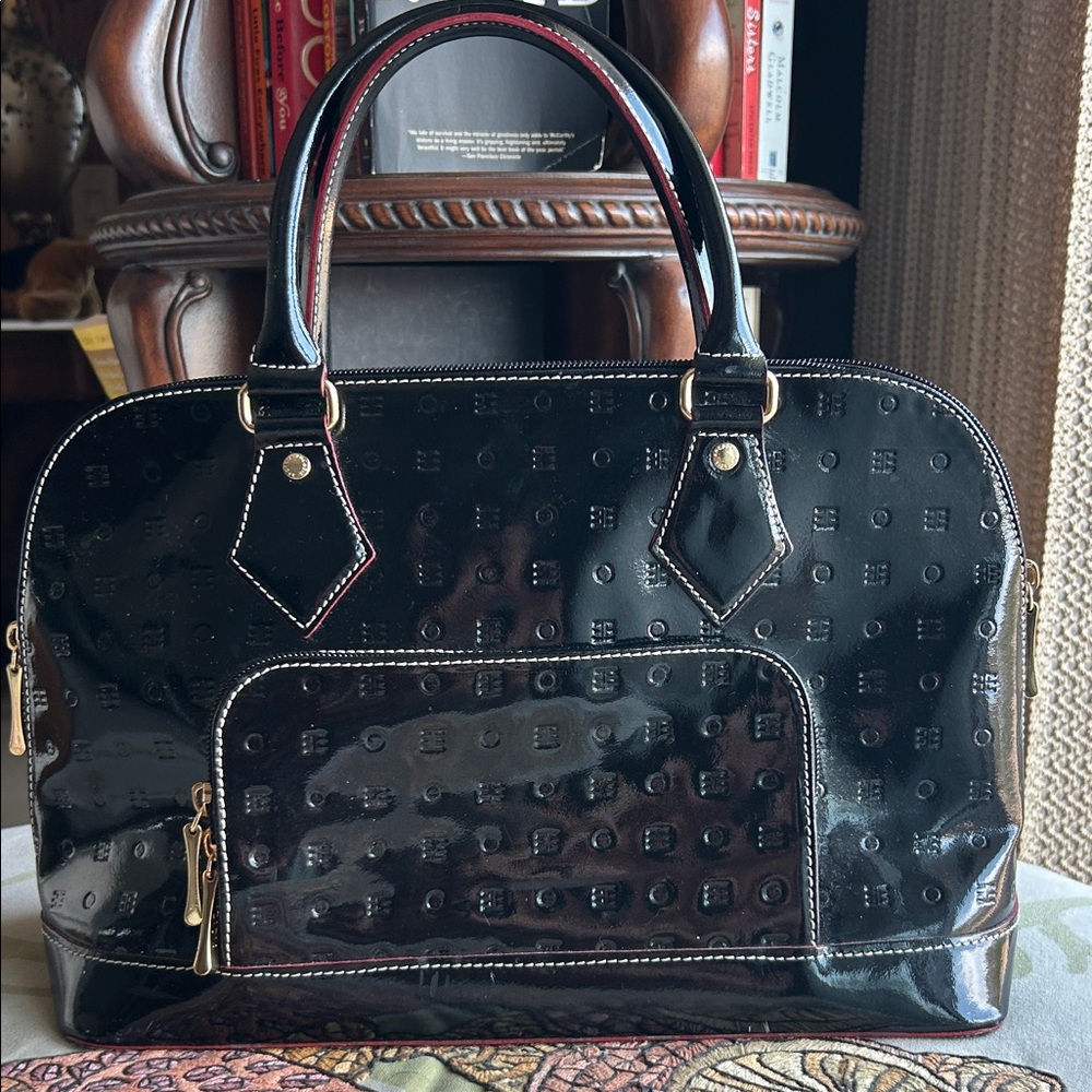 ARCADIA MADE IN ITALY PATENT LEATHER SATCHEL HAND BAG - Picture 2 of 9